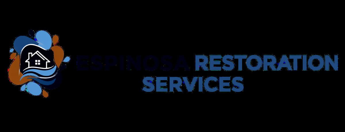 Logo for water restoration services featuring a stylized water droplet and house icon with blue and brown colors