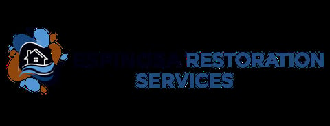 Espinosa Restoration Services logo — water droplet and house icon with blue and brown colors