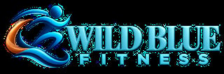 Wild Blue Fitness logo featuring stylized blue figure with orange swirl on black background