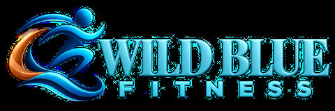 Wild Blue Fitness logo featuring stylized blue figure with orange swirl on black background